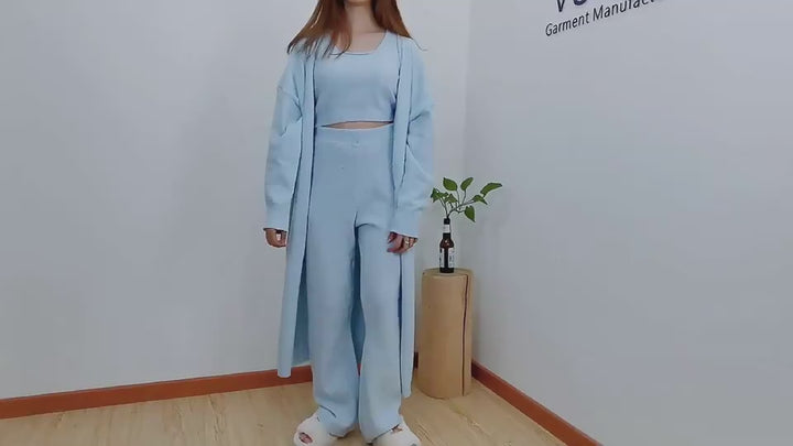 Cozy Pajama Set, 3 Piece Lounge Set, Cute Loungewear, Warm Suit Sets, Matching Set, Lounge Set, 3 Piece Pant Sets, Women Winter Dress.